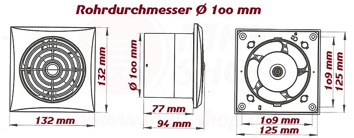 Badlüfter Ø 100 125 mm leise stark Wand Deckenlüfter Bad-Ventilator WC